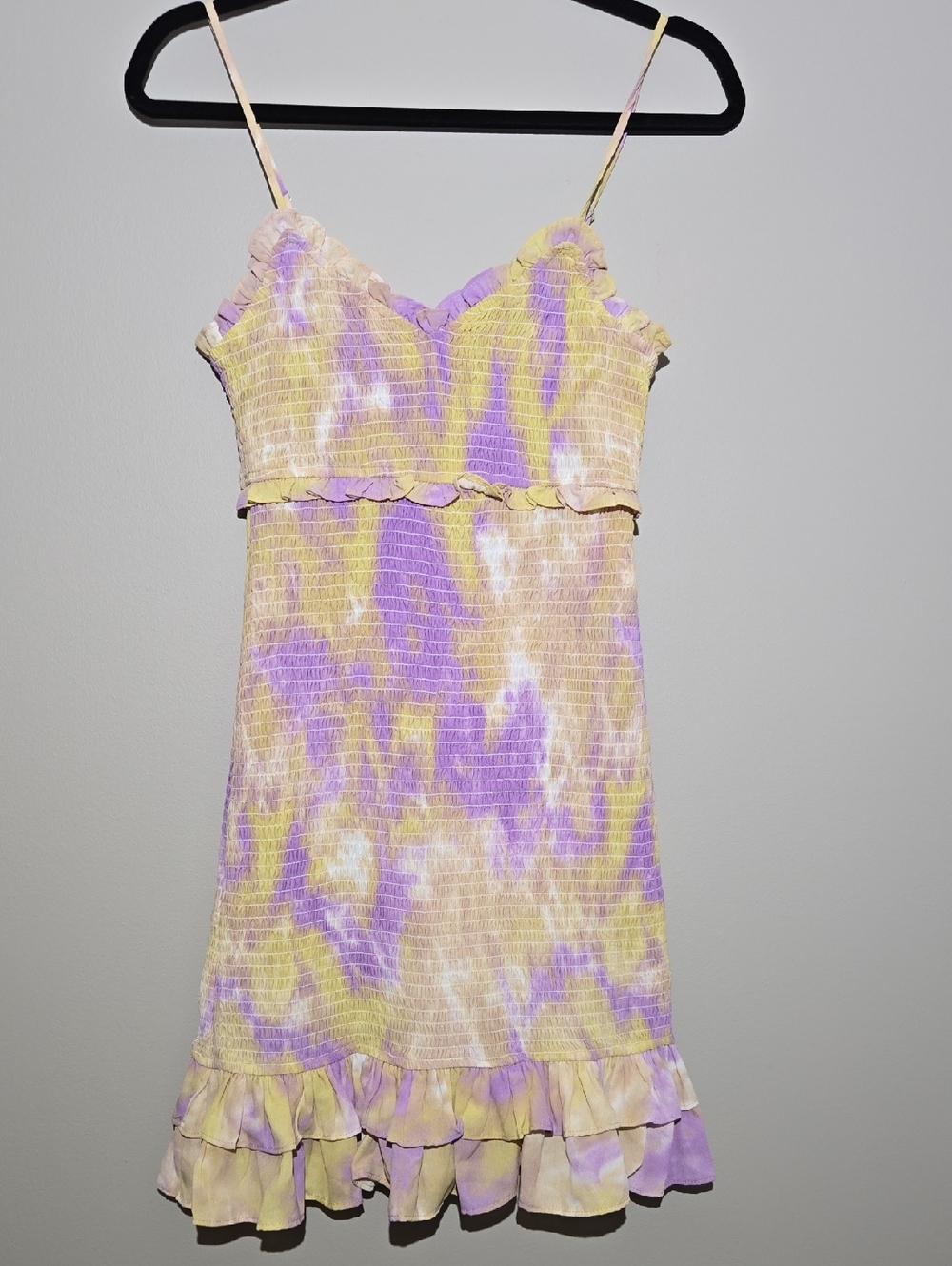 Style Rack Lavender and Yellow Tie-Dye Smocked Spaghetti Strap Dress